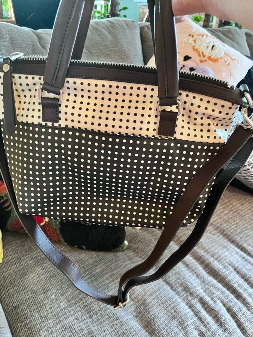 Fossil Black & Cream Polka Dot Convertible Shoulder Bag